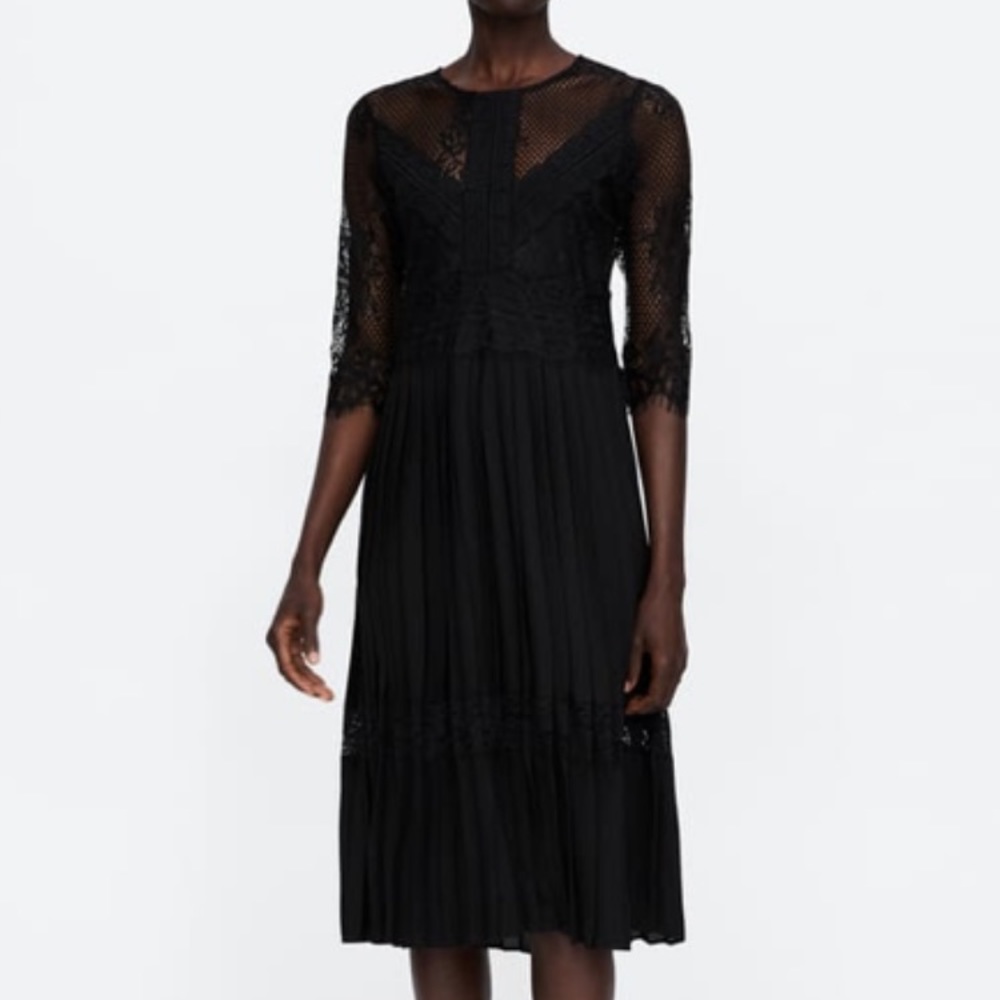 Zara Lace Pleated Midi Dress